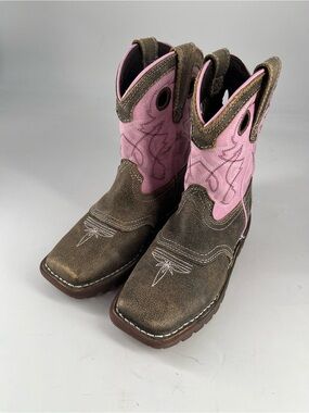 Rocky Pink and Brown Kids Western Boots with Embroidered Accents